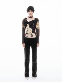 Printed Victorian-style Asymmetric Button Wool Cardigan-TRINITE Studio-APOC STORE