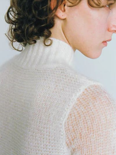 White Embossed Floral Turtleneck Fitted Cashmere Cardigan-TRINITE Studio-APOC STORE