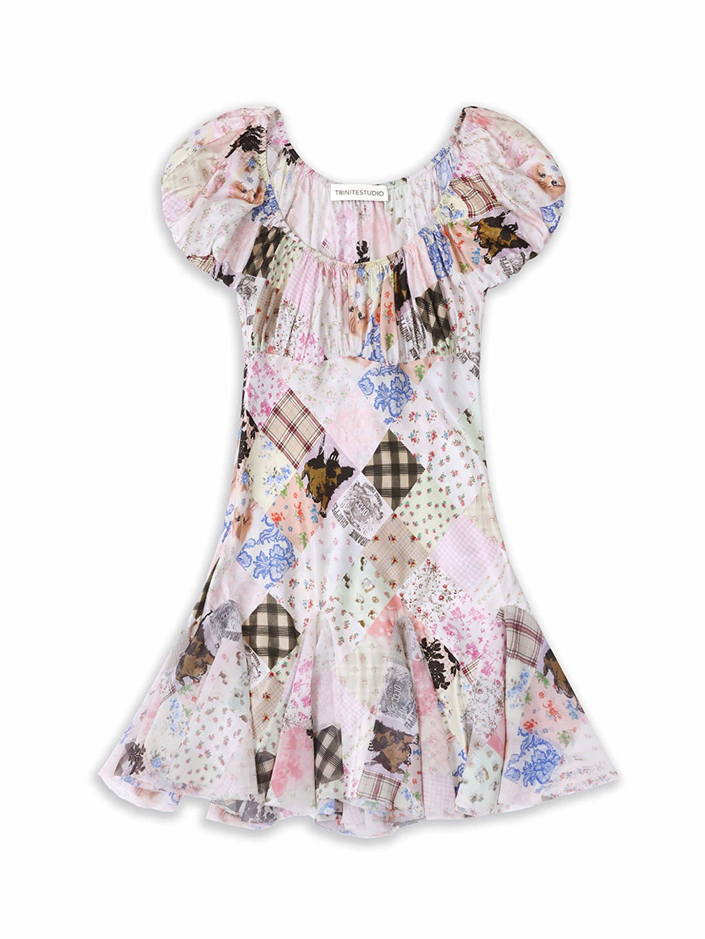 Silk Blend Antique Patchwork Print Dress-TRINITE Studio-APOC STORE