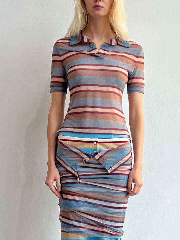 Mesh Striped Polo Shirt-Nastyamasha-APOC STORE