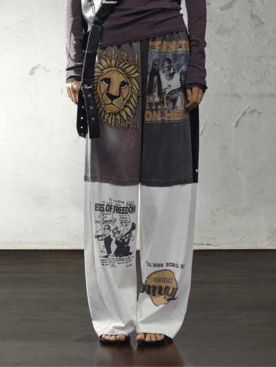 Vintage Pattern T-shirt Paneled Sport Pants-TRINITE Studio-APOC STORE