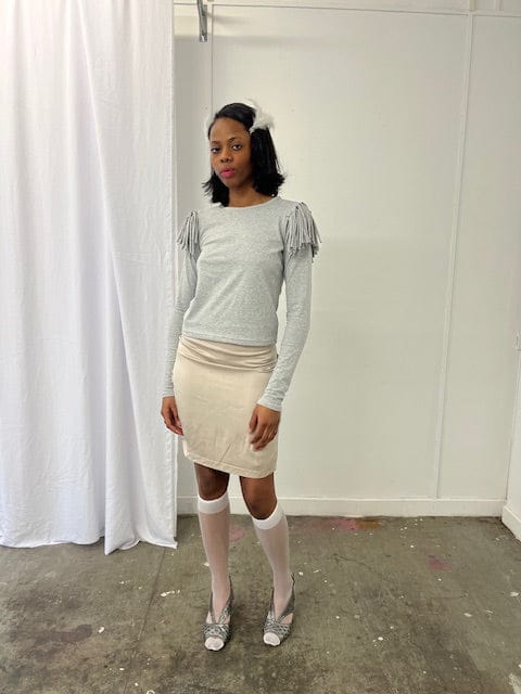 Grey Melange Fringe Long Sleeve-Melissa Tida-APOC STORE