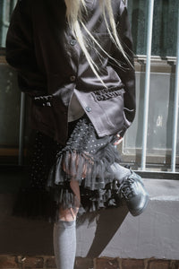 BANDING RUFFLE SHA DOT SKIRT - BLACK-SAENGIN STUDIOS-APOC STORE