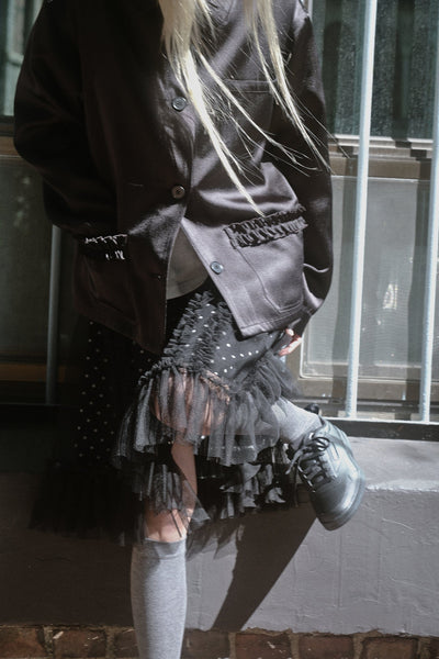 BANDING RUFFLE SHA DOT SKIRT - BLACK-SAENGIN STUDIOS-APOC STORE