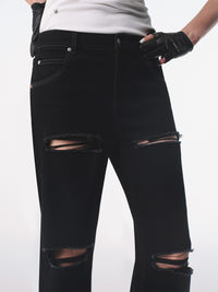 TRI-RIB Black Distressed Stretch Jeans-TRINITE Studio-APOC STORE