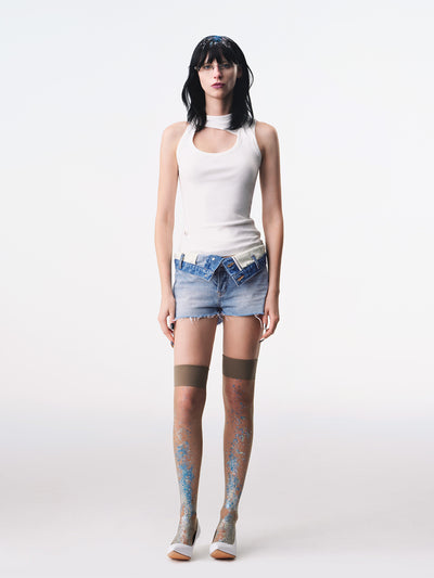 TRI-RIB Fold-Over Waist Denim Shorts-TRINITE Studio-APOC STORE