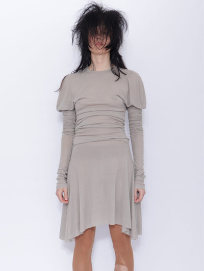 Dora Draped Long sleeve Dress: Pale Grey