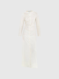 Long sleeve draped button-up shirt-dress-Nensi Avetisian-APOC STORE