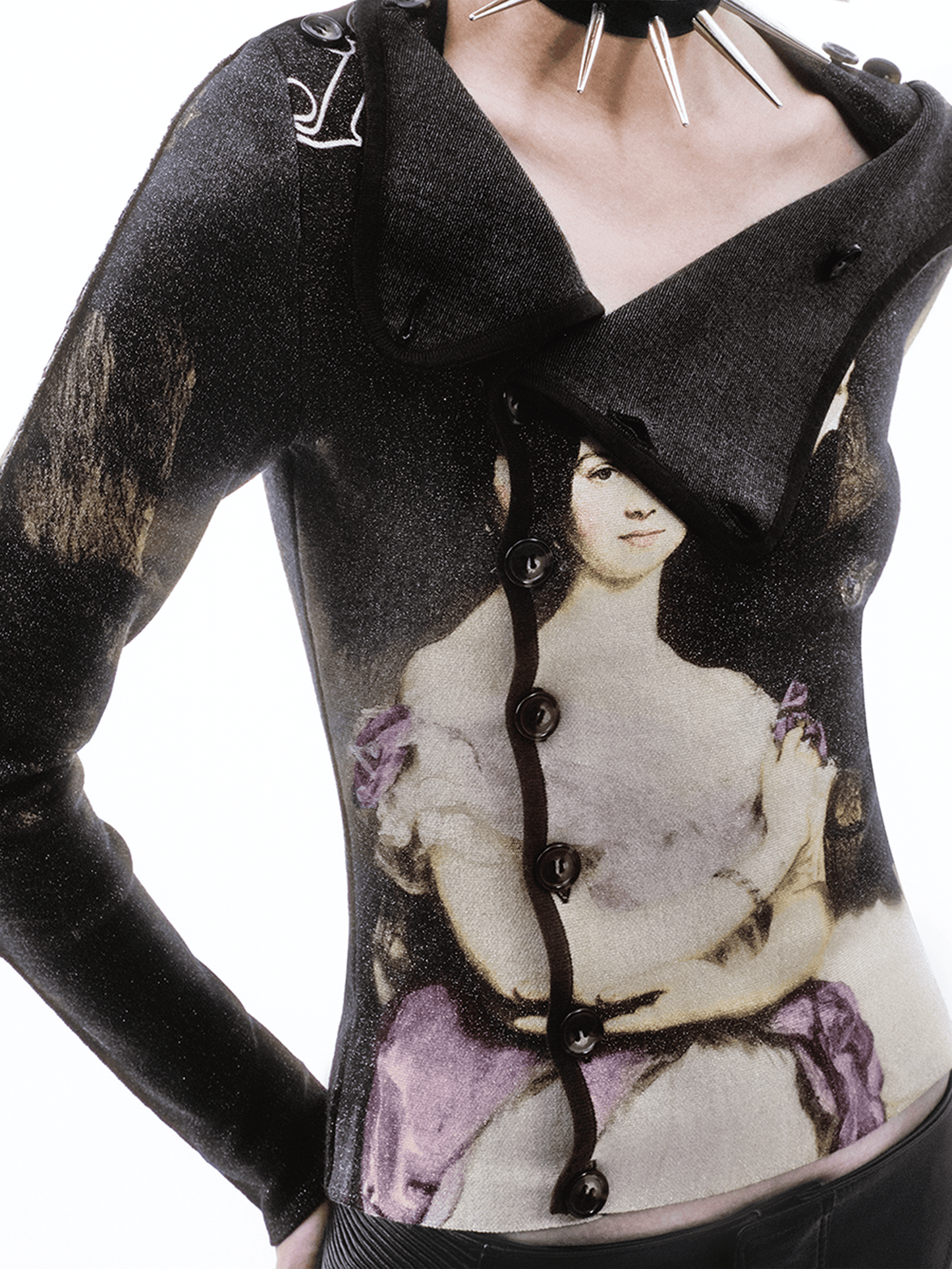 Printed Victorian-style Asymmetric Button Wool Cardigan-TRINITE Studio-APOC STORE