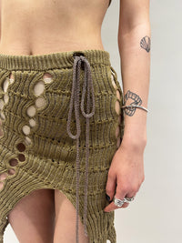 KHAKI MESH KNIT SKIRT-Sania Parvez-APOC STORE