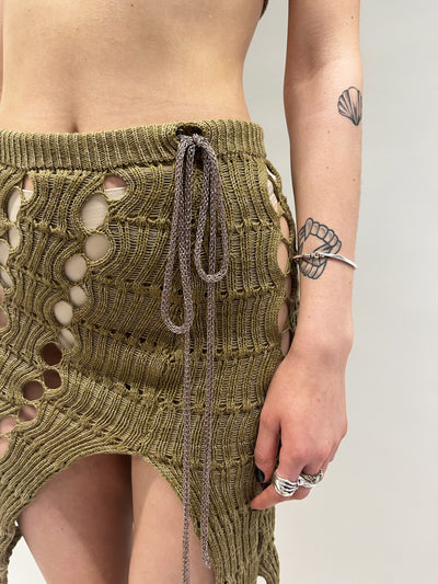 KHAKI MESH KNIT SKIRT-Sania Parvez-APOC STORE