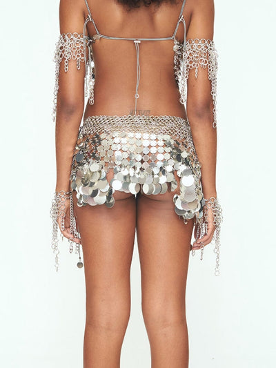 Aluminum Disc Mini Skirt - SILVER-JALACONDA-APOC STORE