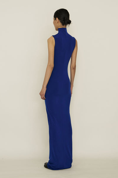 Blue Skinny High Neck Sleeveless Maxi Dress-arc us arkus-APOC STORE