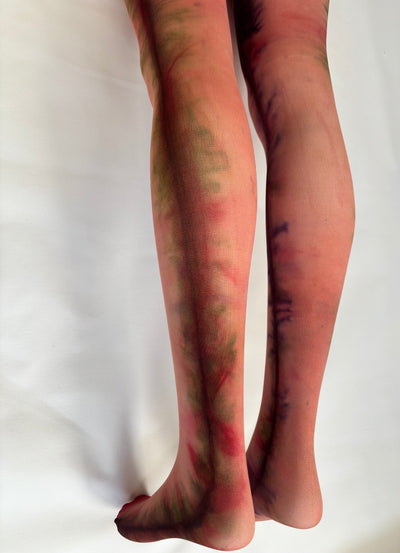 Salmon Pink line Purple tights-Stau Heidemarie-APOC STORE