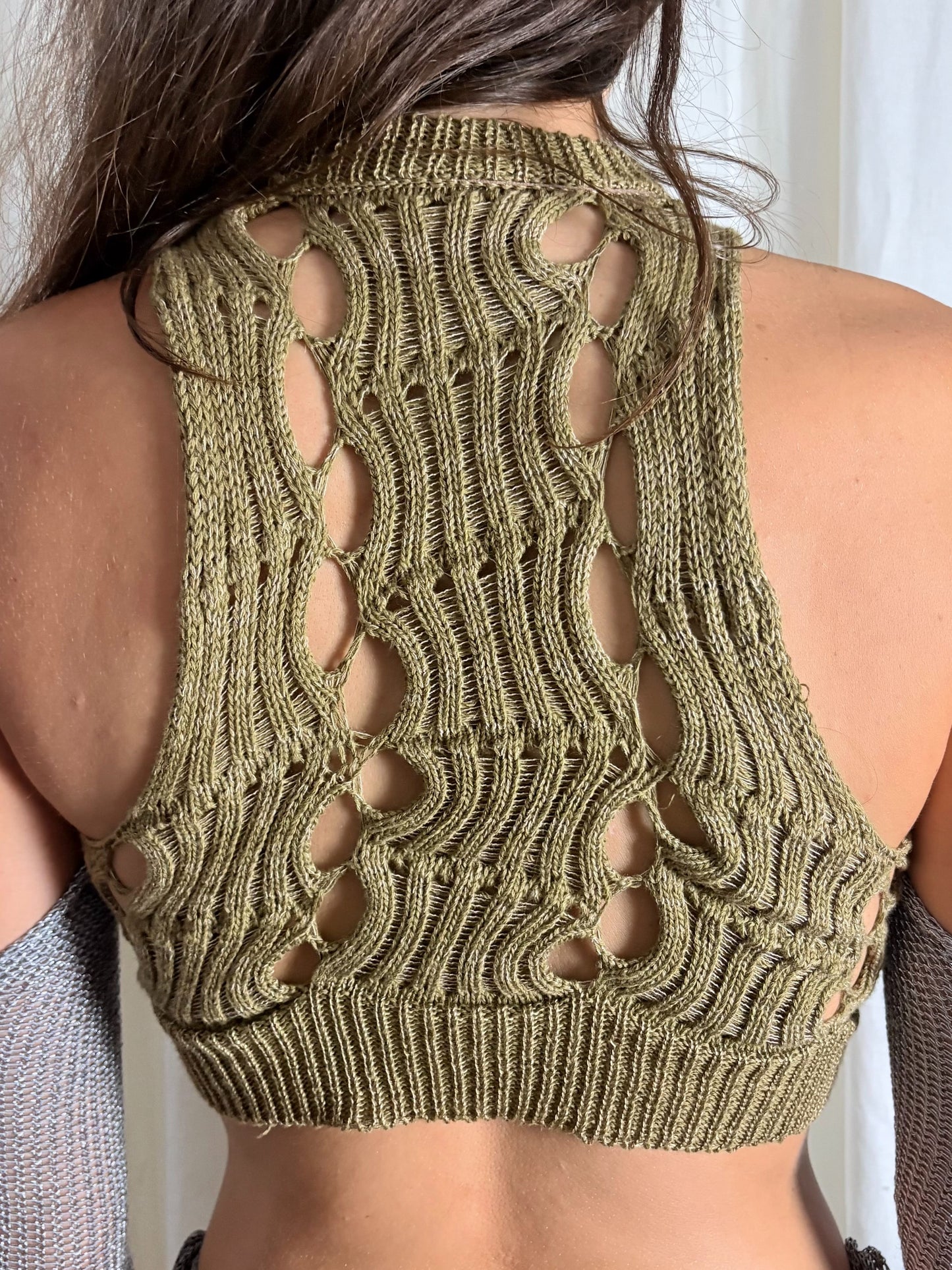 Khaki and Silver top with Metallic sleeves-Sania Parvez-APOC STORE