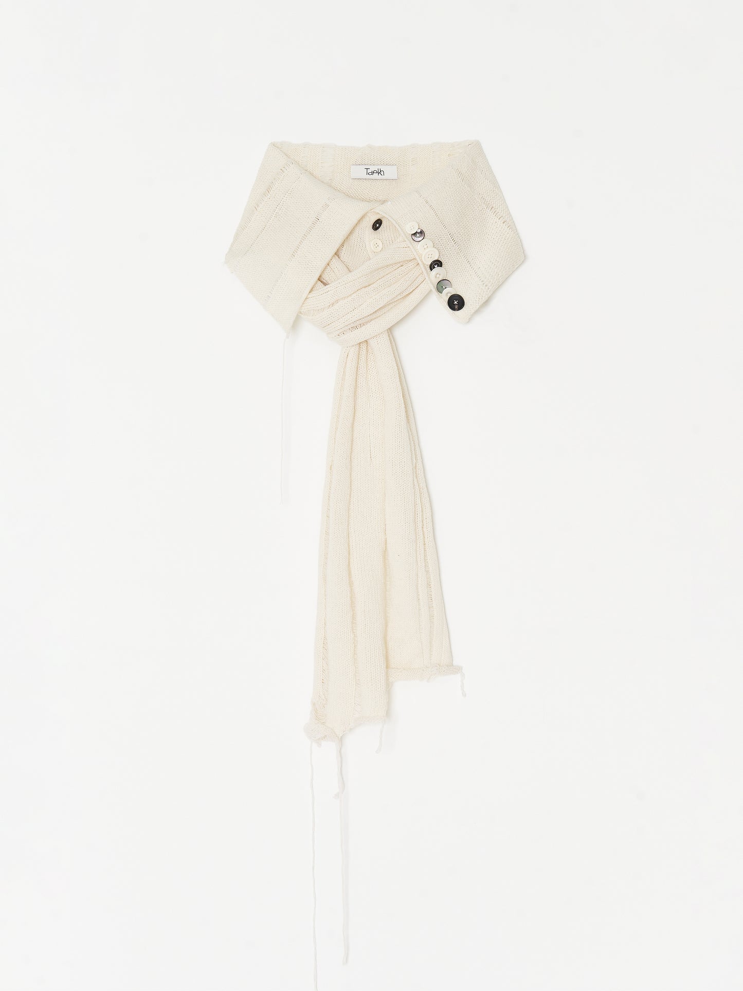 Button Work Cashmere Scarf 001 - Ivory-Taekh-APOC STORE