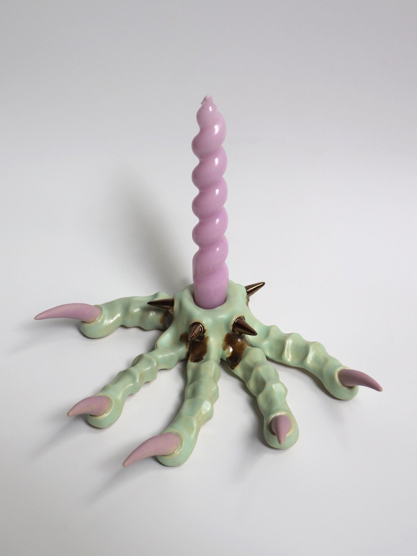 Mint green Paw Candlestick with Spikes-Naomi Gilon-APOC STORE