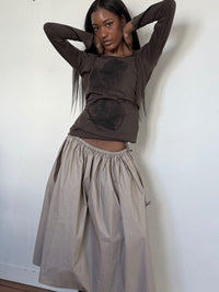 Coated Cotton Gathered Skirt -Beige-Julye Han-APOC STORE