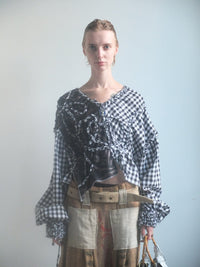Check Blouse - Blue-Polyhedron-APOC STORE