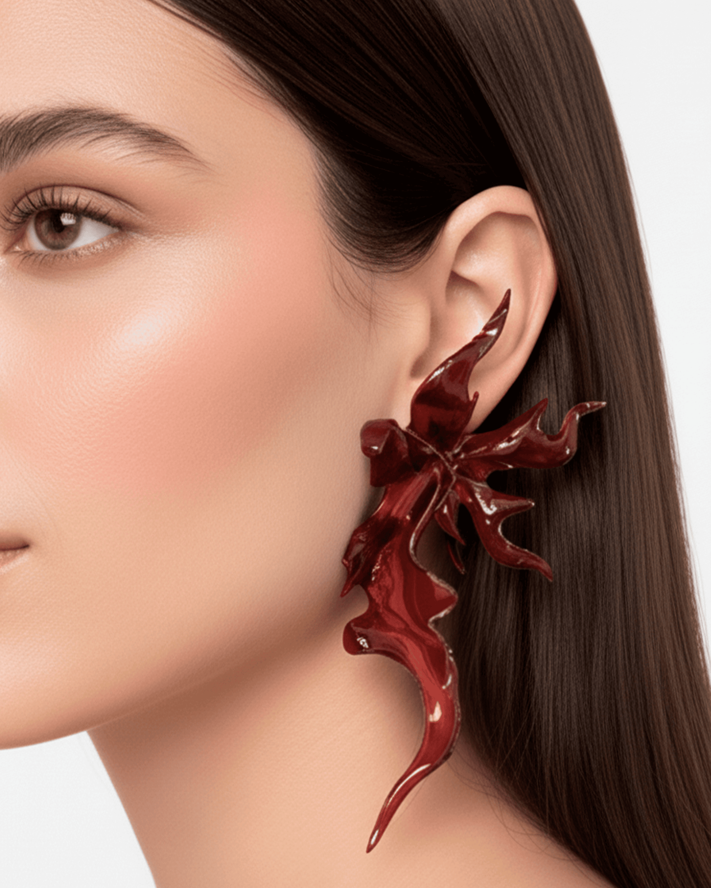 Burgundy Sculptural Flower Earrings-WHYNOEN-APOC STORE