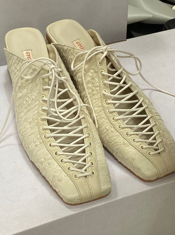 Lace mule (Cream)-Gyouree Kim-APOC STORE