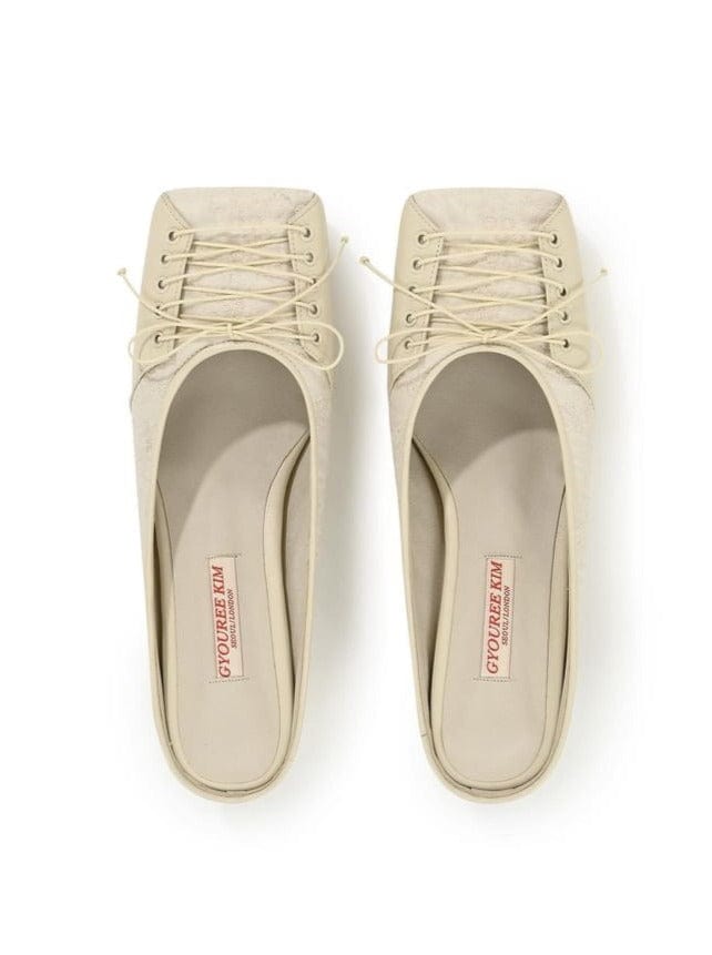 SQUARE LACE MULE CREAM 4CM-Gyouree Kim-APOC STORE