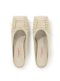 SQUARE LACE MULE CREAM 4CM-Gyouree Kim-APOC STORE