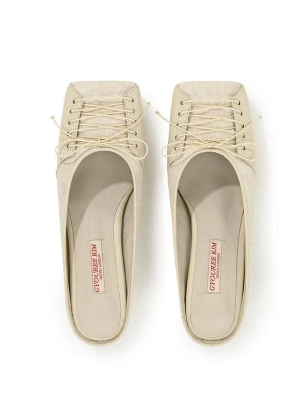 SQUARE LACE MULE CREAM 4CM-Gyouree Kim-APOC STORE