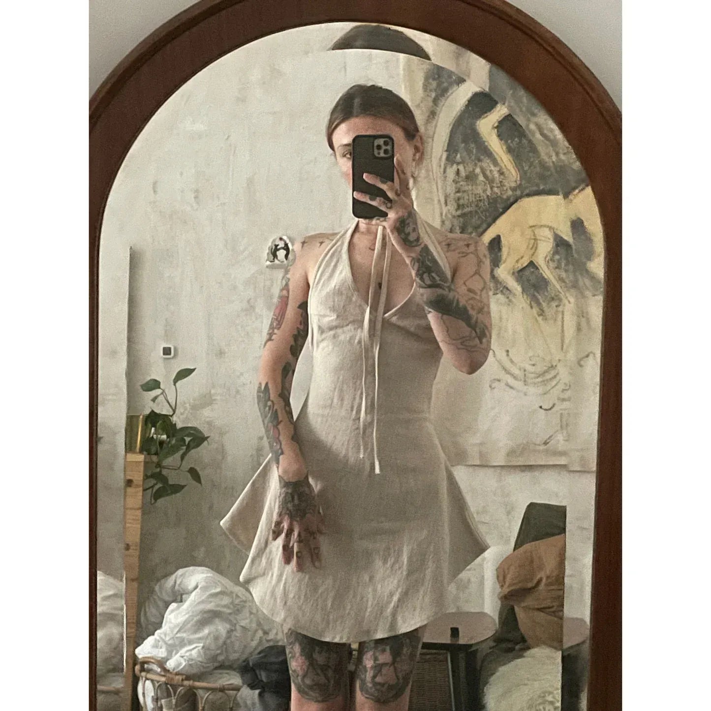 enigma linen dress plain-Snake Divine-APOC STORE