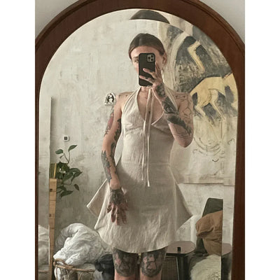 enigma linen dress plain-Snake Divine-APOC STORE