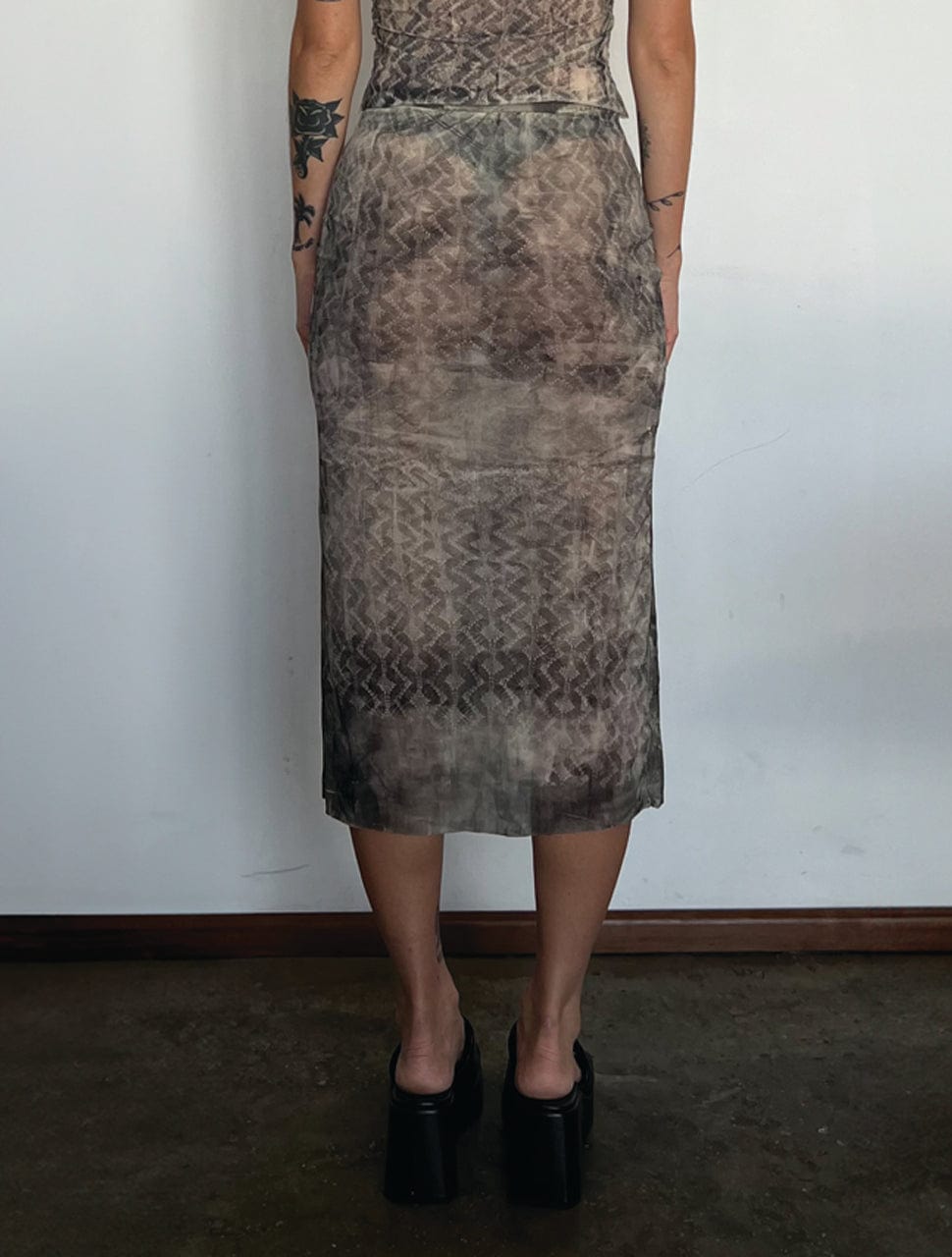 HANDPRINTED LACE KNIT JERSEY SKIRT-Raquel de Carvalho-APOC STORE