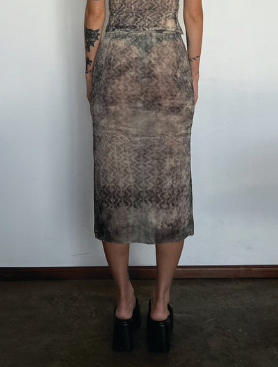 HANDPRINTED LACE KNIT JERSEY SKIRT-Raquel de Carvalho-APOC STORE