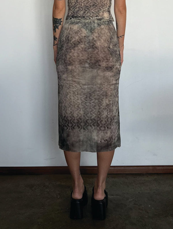 HANDPRINTED LACE KNIT JERSEY SKIRT-Raquel de Carvalho-APOC STORE