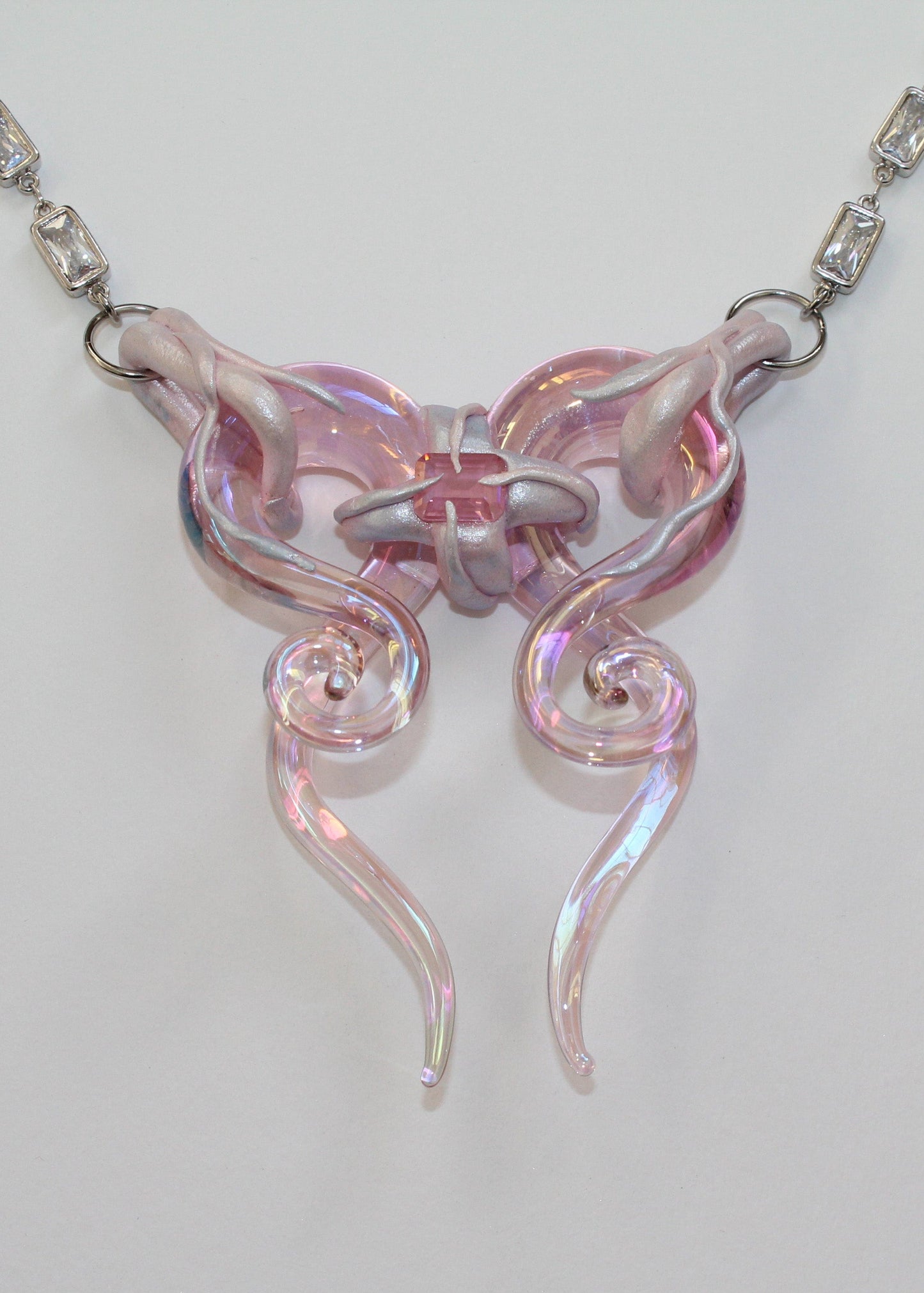 Iridescent Pink Bow Necklace-Emma Pryde-APOC STORE