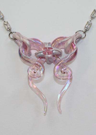 Iridescent Pink Bow Necklace-Emma Pryde-APOC STORE