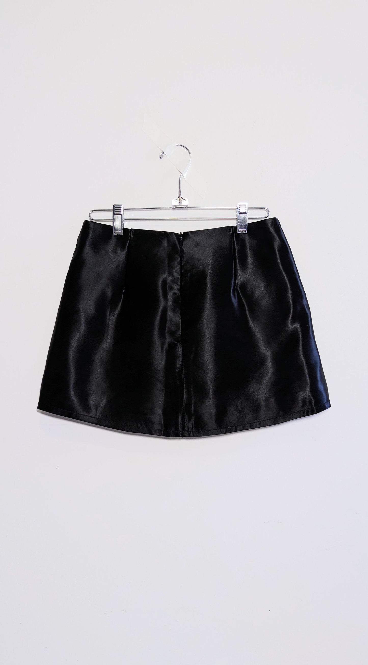 Black Satin Cat Mini Skirt-Kristin Mallison-APOC STORE