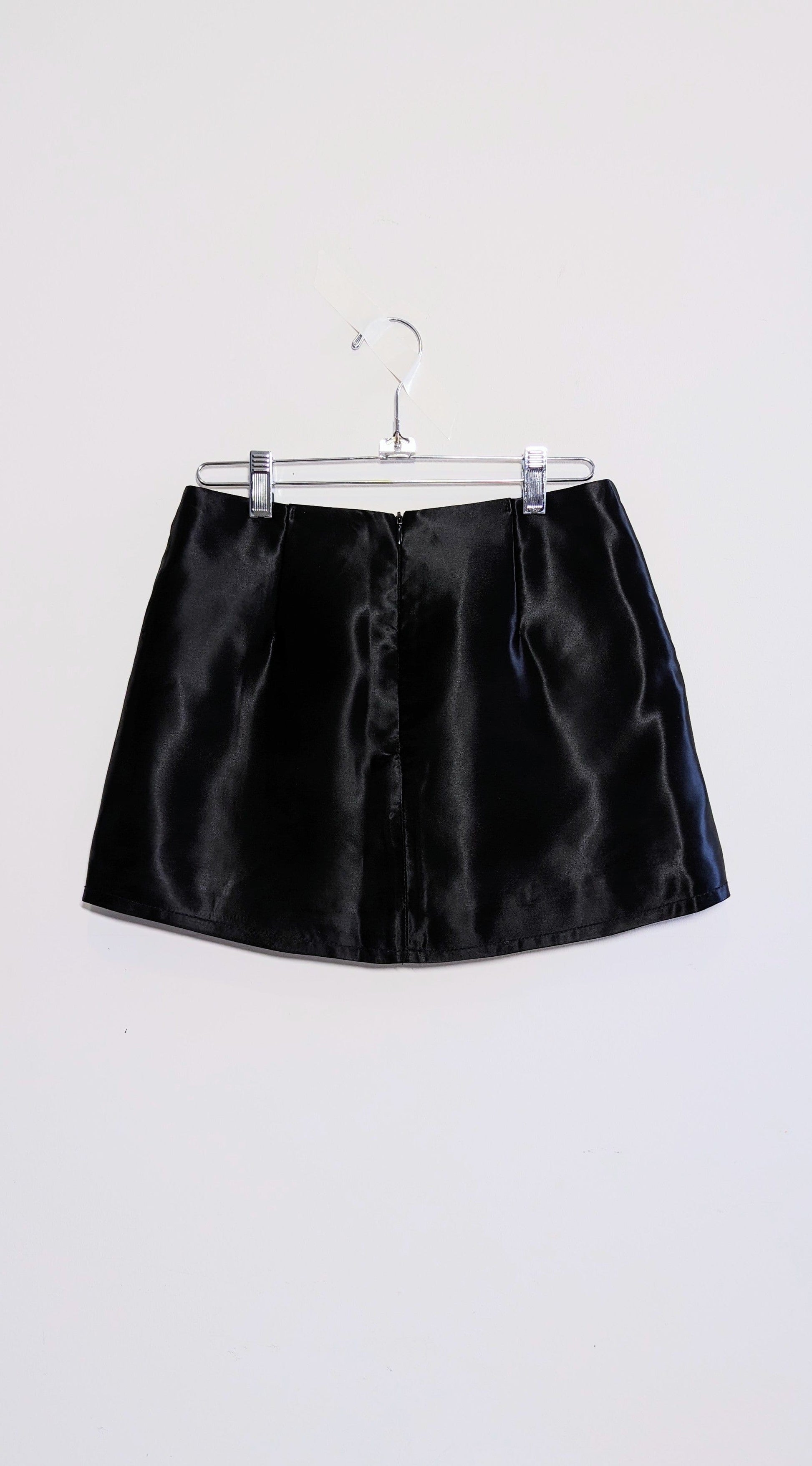 Black Satin Cat Mini Skirt-Kristin Mallison-APOC STORE