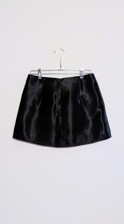 Black Satin Cat Mini Skirt-Kristin Mallison-APOC STORE