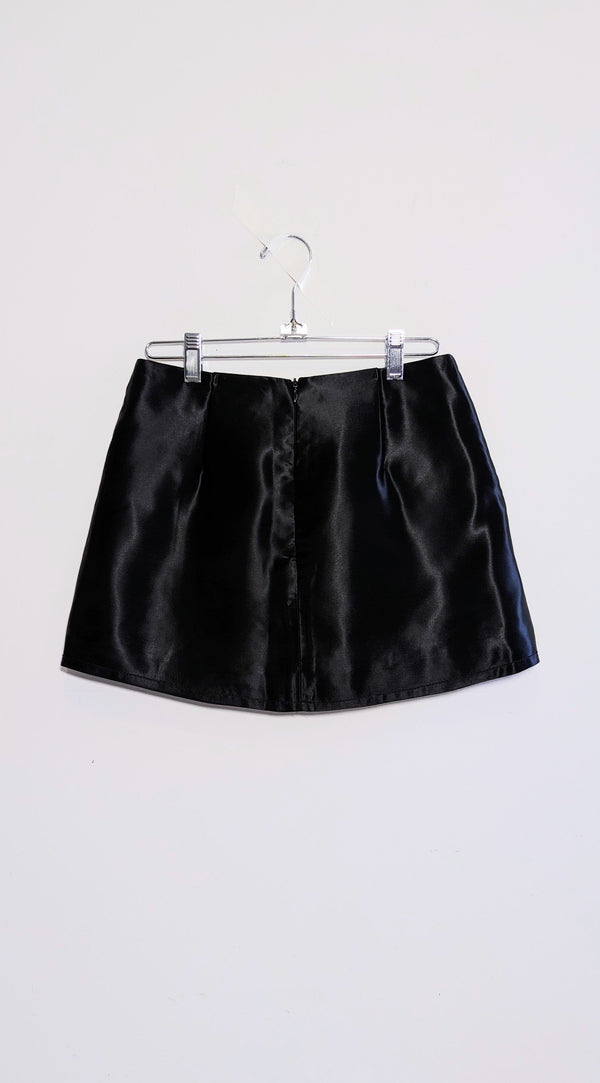 Black Satin Cat Mini Skirt-Kristin Mallison-APOC STORE