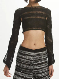 Reverse Swirl Crop Knit Top Black-July Li-APOC STORE