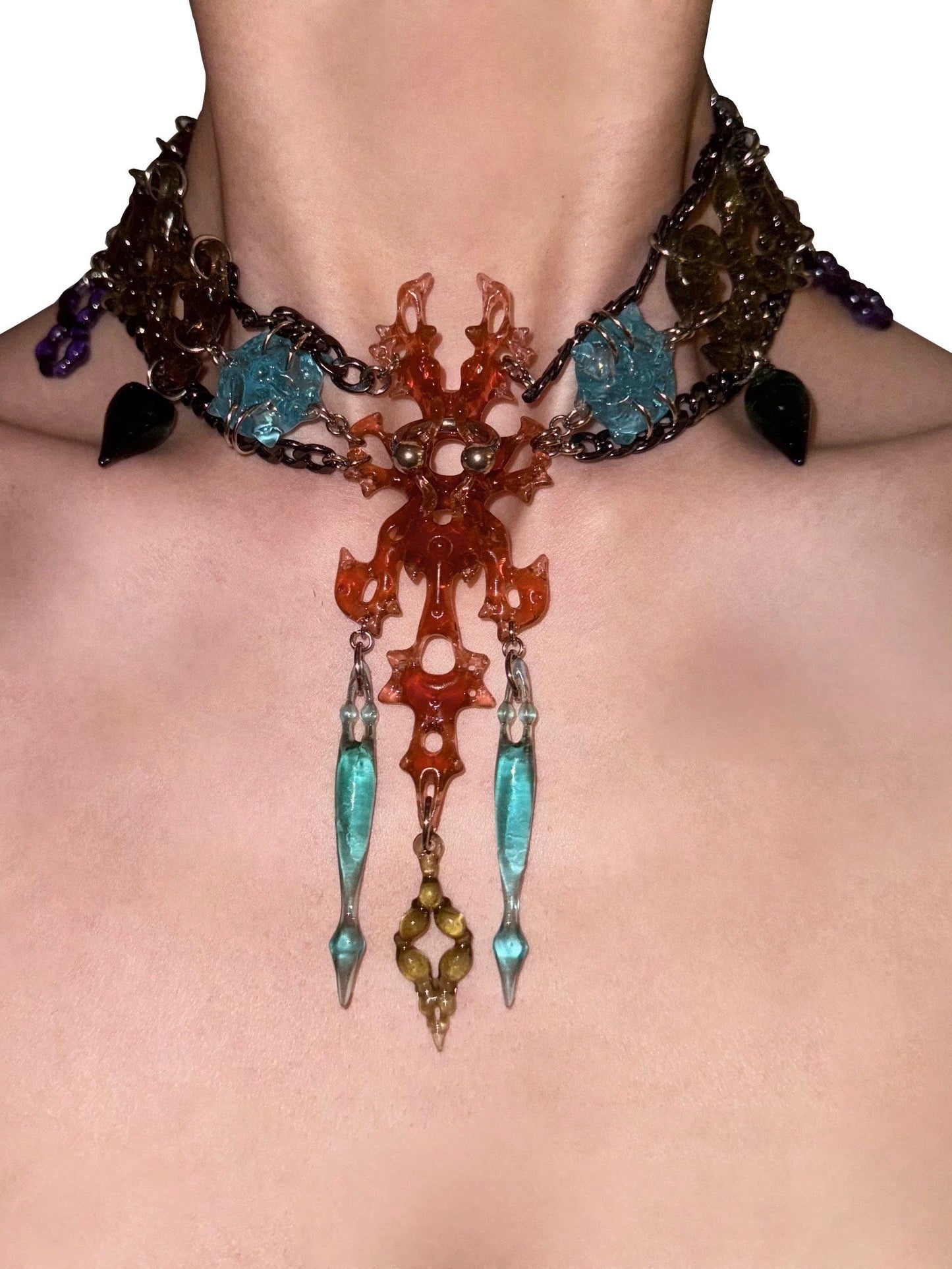 Hare bone necklace Brown Blue-886lab-APOC STORE