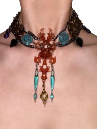 Hare bone necklace Brown Blue-886lab-APOC STORE