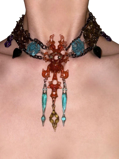 Hare bone necklace Brown Blue-886lab-APOC STORE