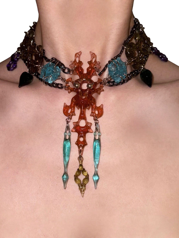 Hare bone necklace Brown Blue-886lab-APOC STORE