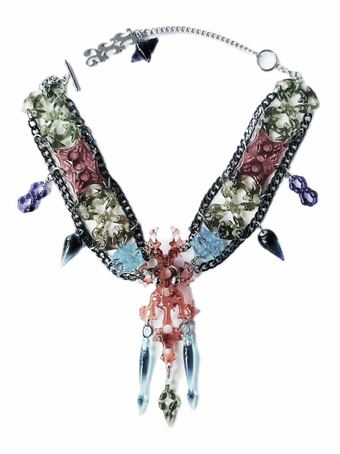 Hare bone necklace Brown Blue-886lab-APOC STORE