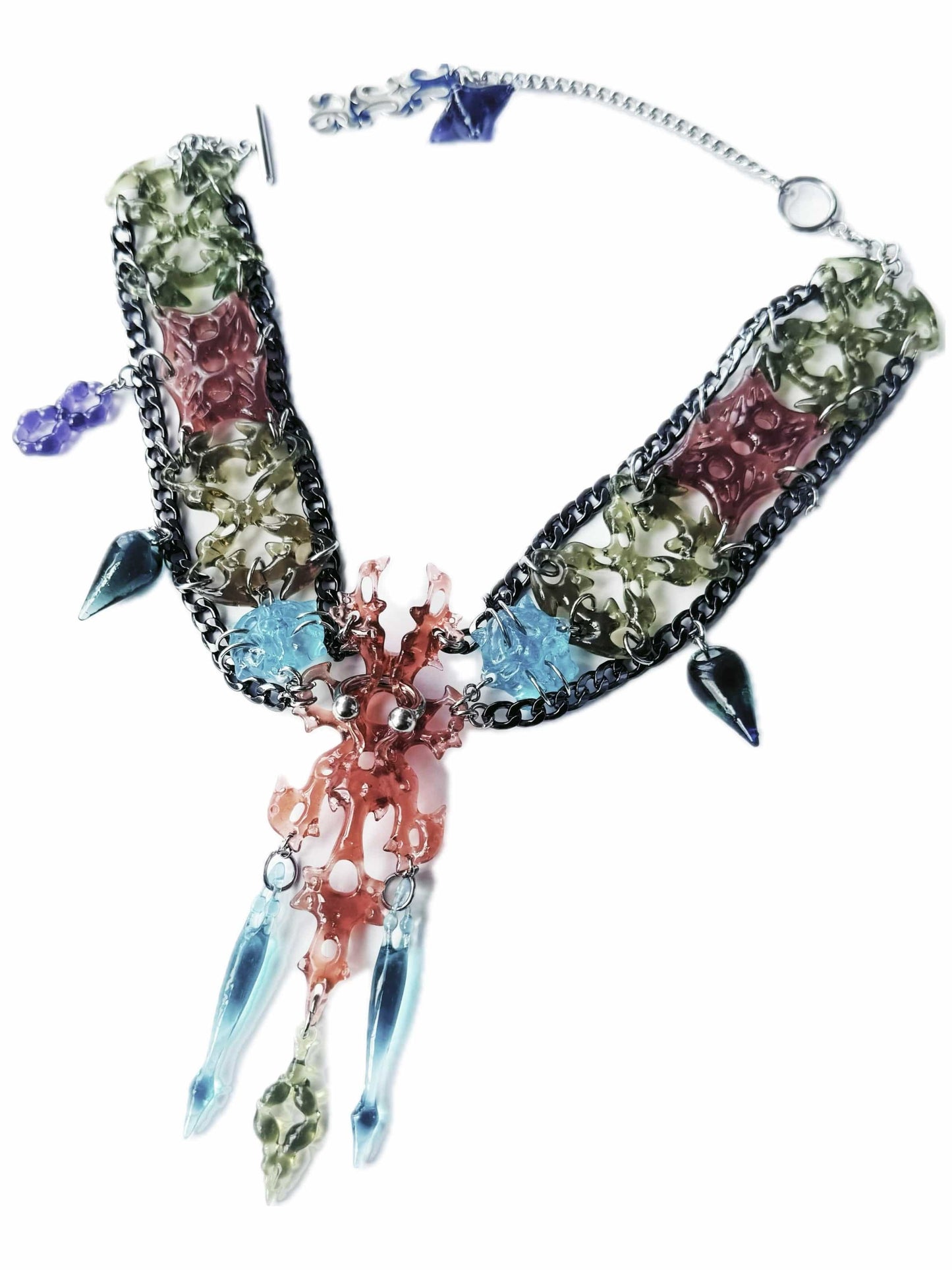 Hare bone necklace Brown Blue-886lab-APOC STORE