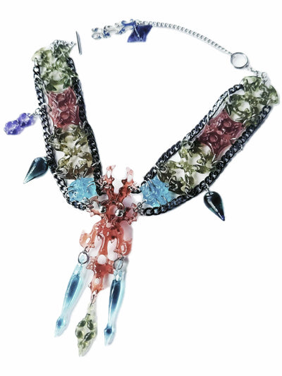 Hare bone necklace Brown Blue-886lab-APOC STORE