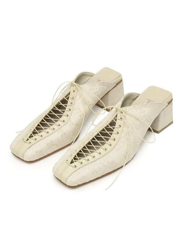 Lace mule (Cream)-Gyouree Kim-APOC STORE