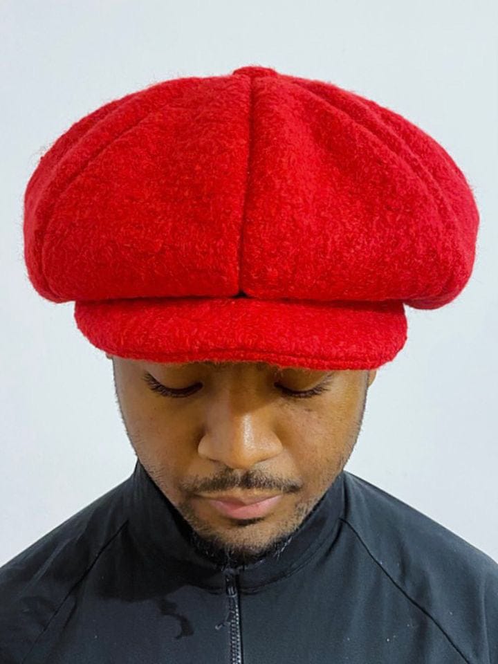 Red Bouclé Baker Hat-Benny Andallo-APOC STORE