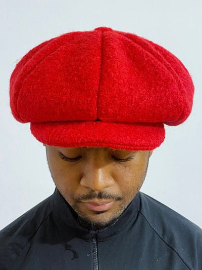 Red Bouclé Baker Hat-Benny Andallo-APOC STORE